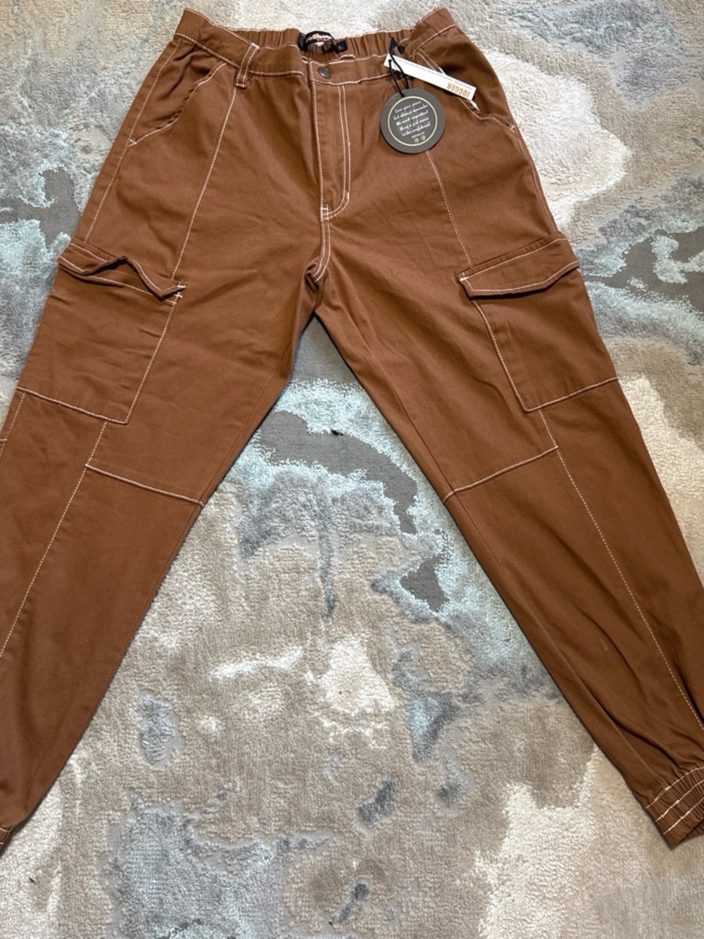 Dollhouse Brown Cargo Jogger Pants with Contrast Stitching